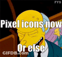 A Cartoon Character Says Pixel Icons Now Or Else .. GIF
