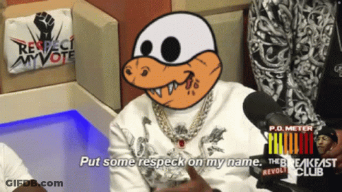 A Cartoon Character Says " Put Some Respect On My Name " In Front Of A Microphone GIF