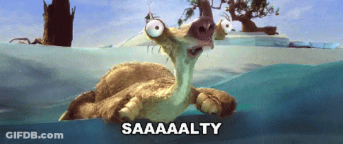 A Cartoon Character Says Saaaaalty While Swimming In The Ocean GIF