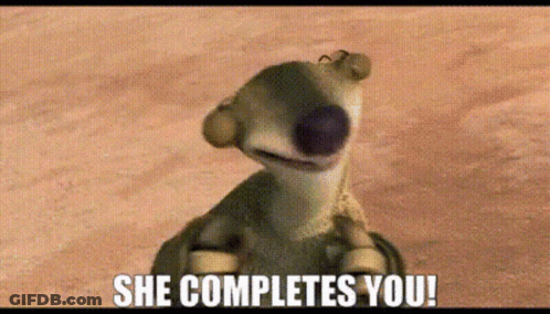 A Cartoon Character Says She Completes You While Standing In The Dirt . GIF