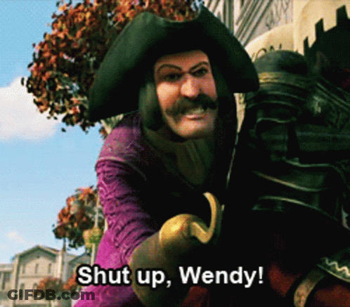 A Cartoon Character Says Shut Up Wendy In Front Of A Building GIF