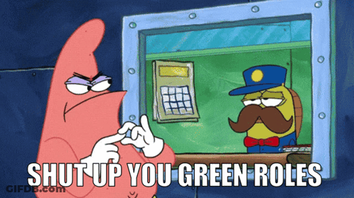A Cartoon Character Says Shut Up You Green Roles In Front Of Another Character GIF