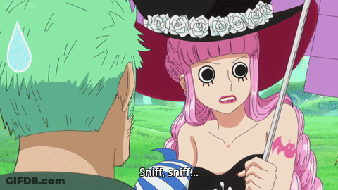 A Cartoon Character Says Sniff Sniff In Front Of A Green Haired Character GIF
