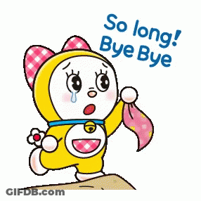 A Cartoon Character Says So Long Bye Bye While Holding A Pink Bag . GIF