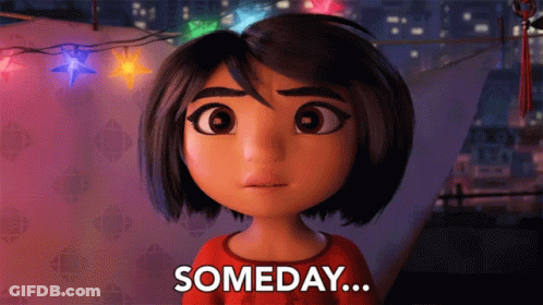 A Cartoon Character Says Someday In Front Of A Tent GIF
