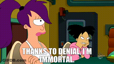 A Cartoon Character Says Thanks To Denial , I 'M Immortal GIF