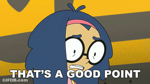 A Cartoon Character Says That 'S A Good Point With A Yellow Background GIF