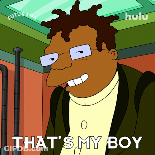 A Cartoon Character Says That 'S My Boy In Front Of A Hulu Logo GIF