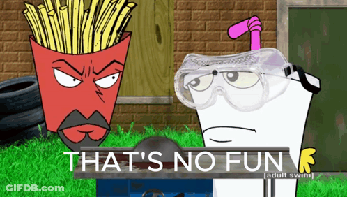 Cartoon Saying No Fun In Front Of Brick Wall GIF