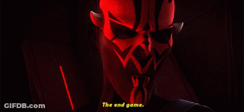 A Cartoon Character Says " The End Game " In Yellow Letters GIF
