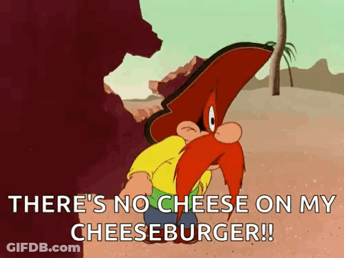 A Cartoon Character Says There Is No Cheese On My Cheeseburger . GIF