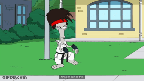 Cartoon Saying Think She Can Do This In Front Of Yellow House GIF