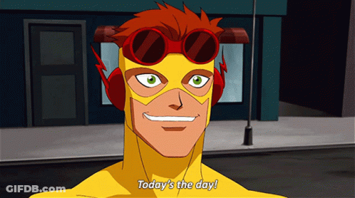 A Cartoon Character Says Today 'S The Day In Front Of A Building GIF