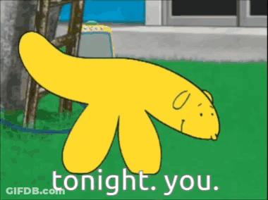A Cartoon Character Says Tonight You While Laying On The Grass GIF