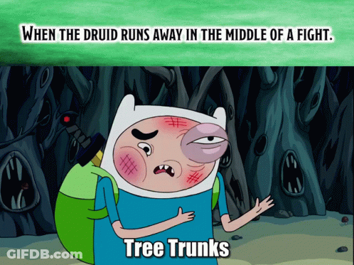 A Cartoon Character Says " Tree Trunks " In Front Of A Forest GIF