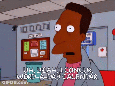 A Cartoon Character Says " Uh Yeah I Concur " In Front Of A Notice Board GIF