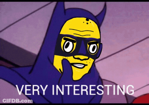 A Cartoon Character Says Very Interesting With A Yellow Face GIF