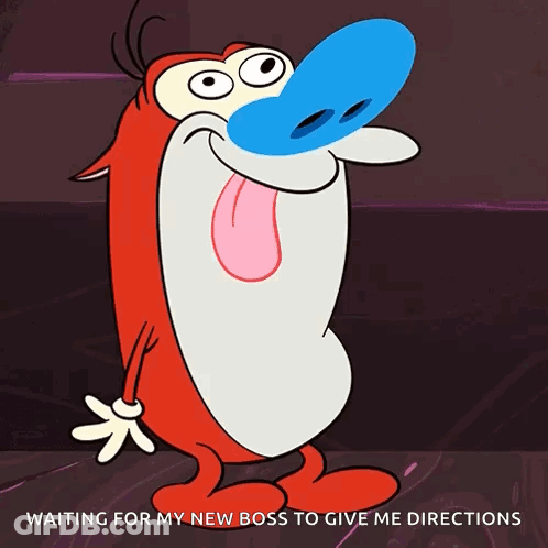 A Cartoon Character Says " Waiting For My New Boss To Give Me Directions " On The Bottom GIF