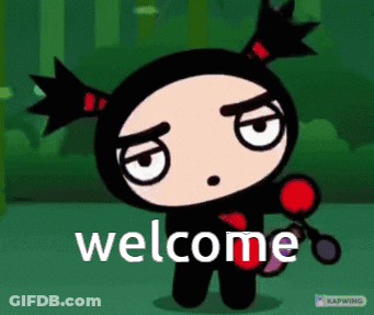 A Cartoon Character Says Welcome With A Serious Look On Her Face GIF