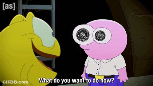 A Cartoon Character Says What Do You Want To Do Now To Another Character GIF