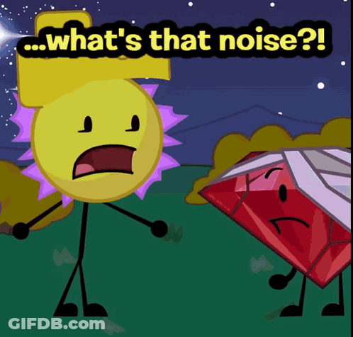 A Cartoon Character Says " What 'S That Noise " While Standing Next To Another Cartoon Character GIF