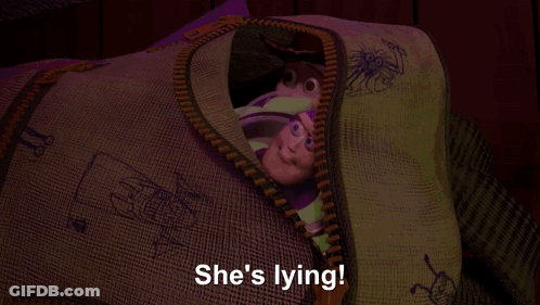 A Cartoon Character Says " Whatever She Says Is Not True " In Front Of A Black Sabbath Poster GIF