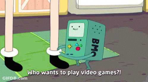 A Cartoon Character Says " Who Wants To Play Video Games ? " GIF