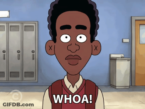 A Cartoon Character Says Whoa In A Hallway GIF
