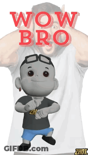 A Cartoon Character Says Wow Bro In Front Of A Man Covering His Face GIF