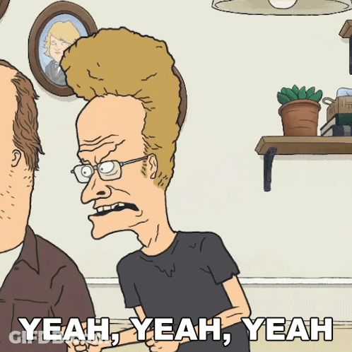 A Cartoon Character Says " Yeah Yeah Yeah " In Front Of A Picture Of A Woman GIF