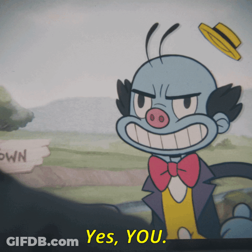 A Cartoon Character Says " Yes You " While Wearing A Bow Tie And Hat GIF