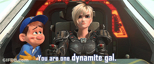 A Cartoon Character Says " You Are One Dynamite Gal " To Another Character GIF