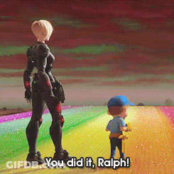 A Cartoon Character Says " You Did It Ralph " To Another Character GIF