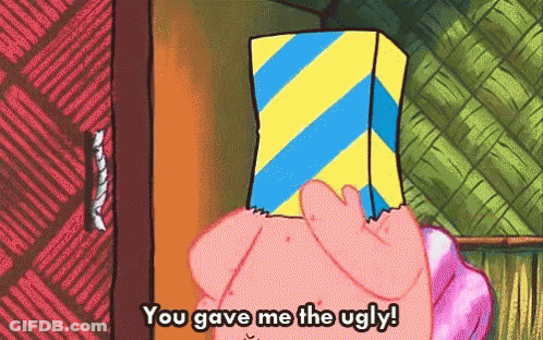 A Cartoon Character Says You Gave Me The Ugly While Holding A Box GIF