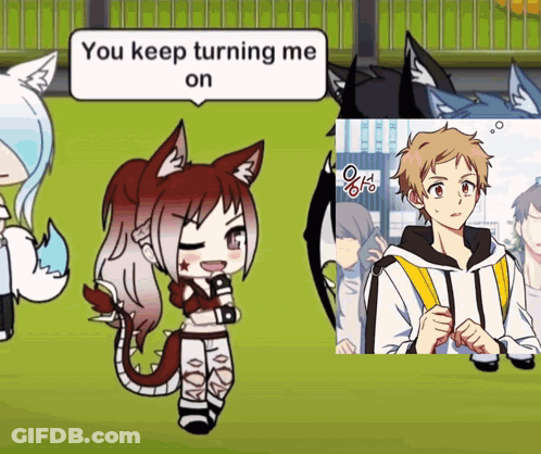 A Cartoon Character Says You Keep Turning Me On Next To A Picture Of A Boy GIF
