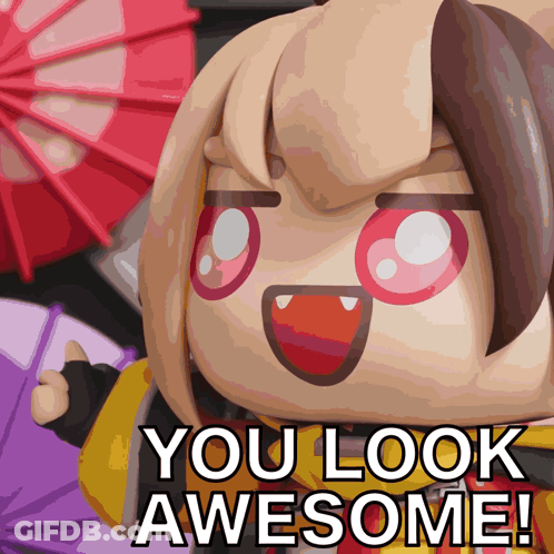 A Cartoon Character Says " You Look Awesome " In Front Of A Fan GIF