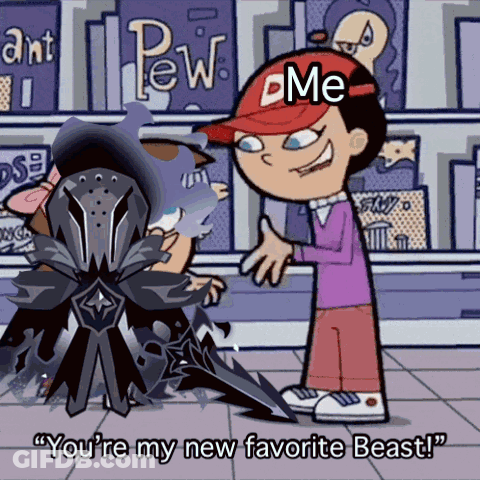 A Cartoon Character Says " You 'Re My New Favorite Beast " To A Monster GIF