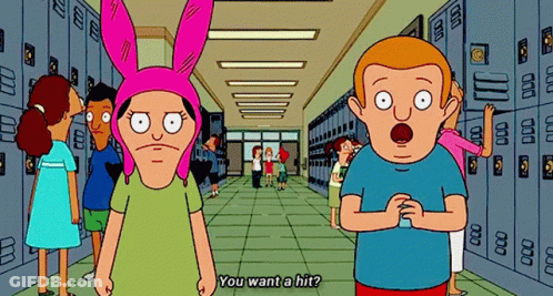 A Cartoon Character Says You Want A Hit While Standing Next To Another Character GIF