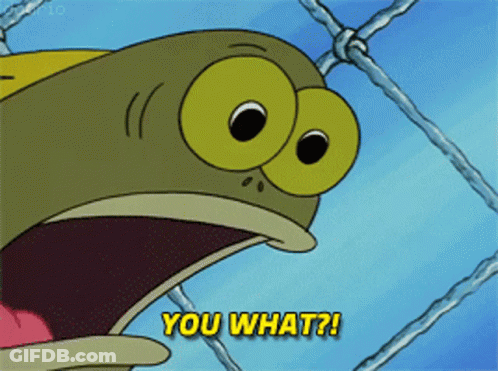 A Cartoon Character Says " You What " In Front Of A Chain Link Fence GIF