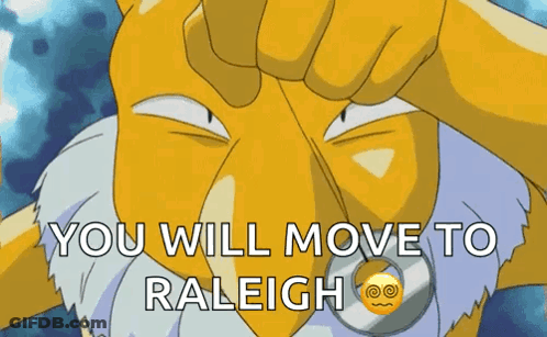 A Cartoon Character Says You Will Move To Raleigh With A Smiley Face . GIF