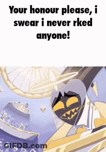 A Cartoon Character Says " Your Honour Please , I Swear I Never Rked Anyone " GIF