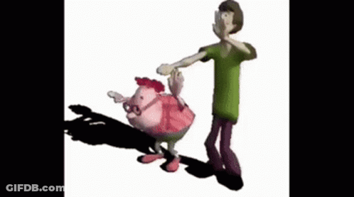 A Cartoon Character , Shaggy , Is Dancing With A Chicken . GIF
