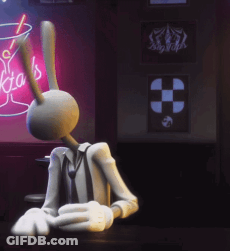 A Cartoon Character Sits At A Bar In Front Of A Neon Sign That Says ' Big Pops ' GIF
