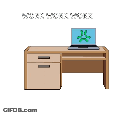 A Cartoon Character Sits In A Chair In Front Of A Desk With The Words Work Work Work Written Above It GIF