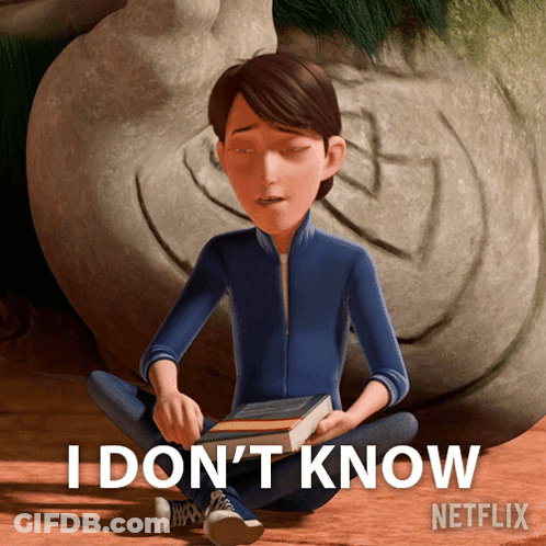 A Cartoon Character Sits On The Ground Holding A Book And Says " I Don T Know " GIF