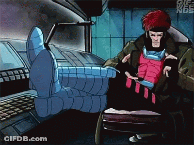 A Cartoon Character Sitting In A Chair With His Feet Up GIF