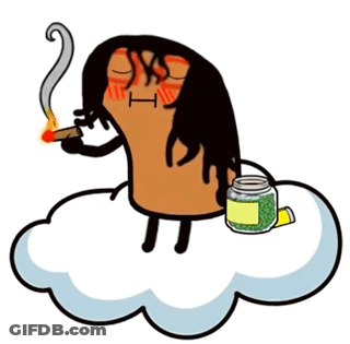 A Cartoon Character Sitting On A Cloud With A Jar Of Greens GIF