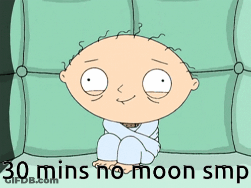 A Cartoon Character Sitting On A Couch With The Words 30 Mins No Moon Smp Written Below Him GIF