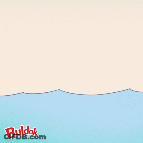 A Cartoon Character Sitting On A Wooden Raft With The Words Oh Hi There Above Him GIF