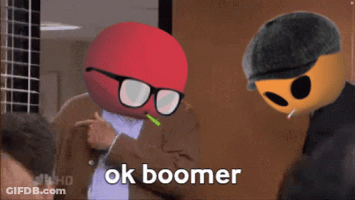 A Cartoon Character Smoking A Cigarette And A Cartoon Character With Glasses Says Ok Boomer GIF